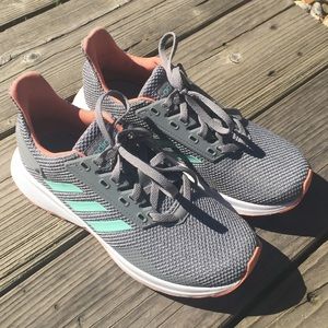 Girls Adidas Shoes Grey with Melon Stripes